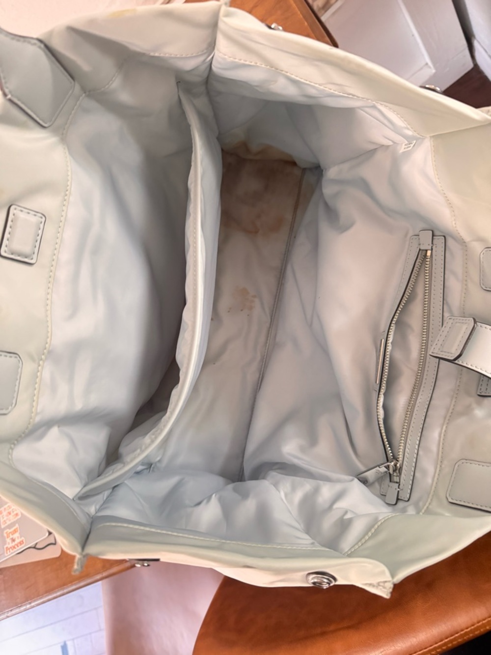 Tory Burch Pale Blue Gray Nylon Logo Tote - Picture 2 of 2